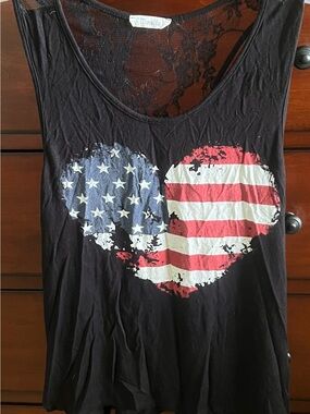 Minette Black Lace Racerback American Flag Heart Tank Top-3X fits like XL